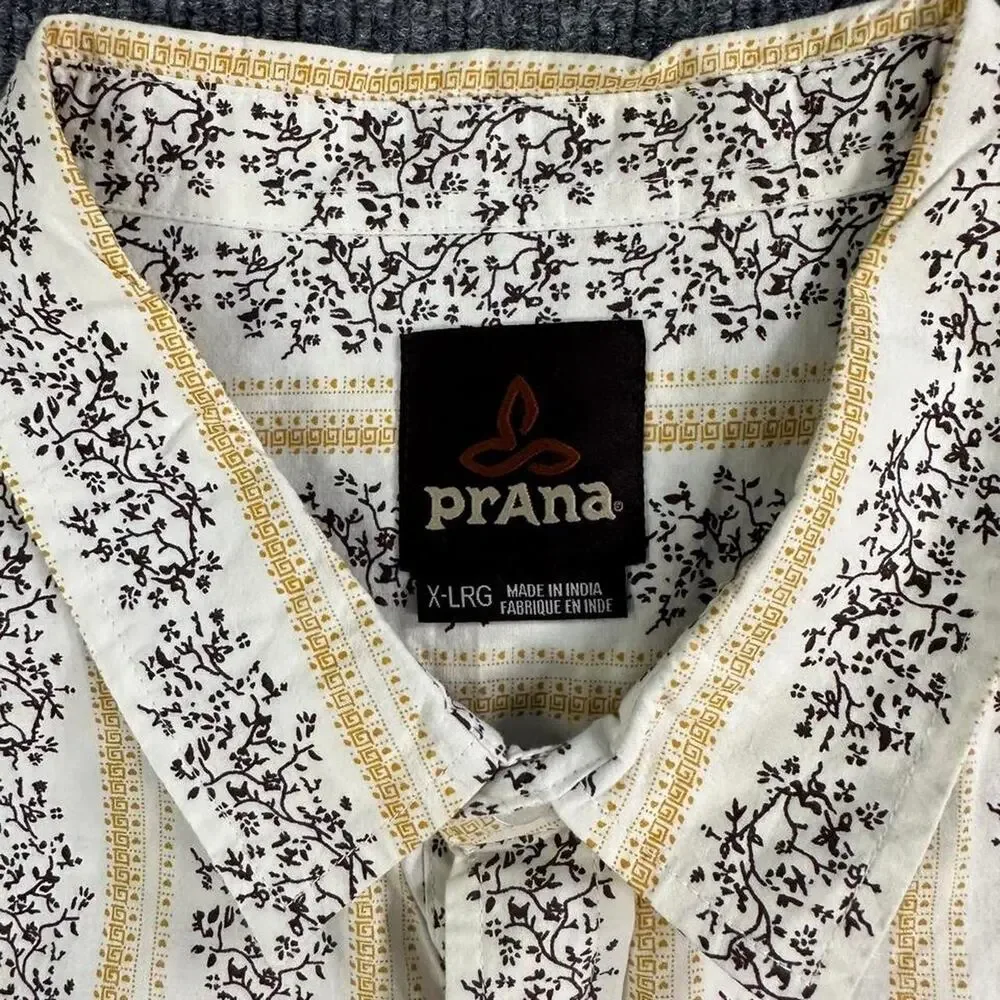 PrAna Men’s Vertical Floral Stripe Button Up Shirt Y2K 90s Grunge Cottagecore XL - Picture 3 of 8